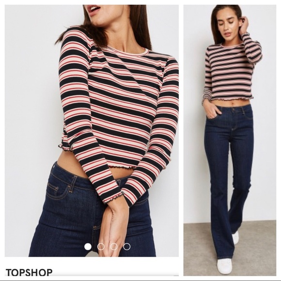 TOPSHOP Y2K Multi Striped Crop Lettuce Top Red Black Cream Size 2 - Picture 2 of 11